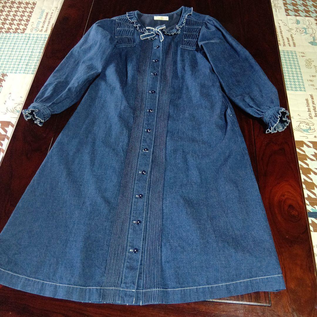 ☆ピンクハウス☆デニム フリル付きワンピース ローンフリル使いダンガリーワンピース （ロング・マキシ丈ワンピース