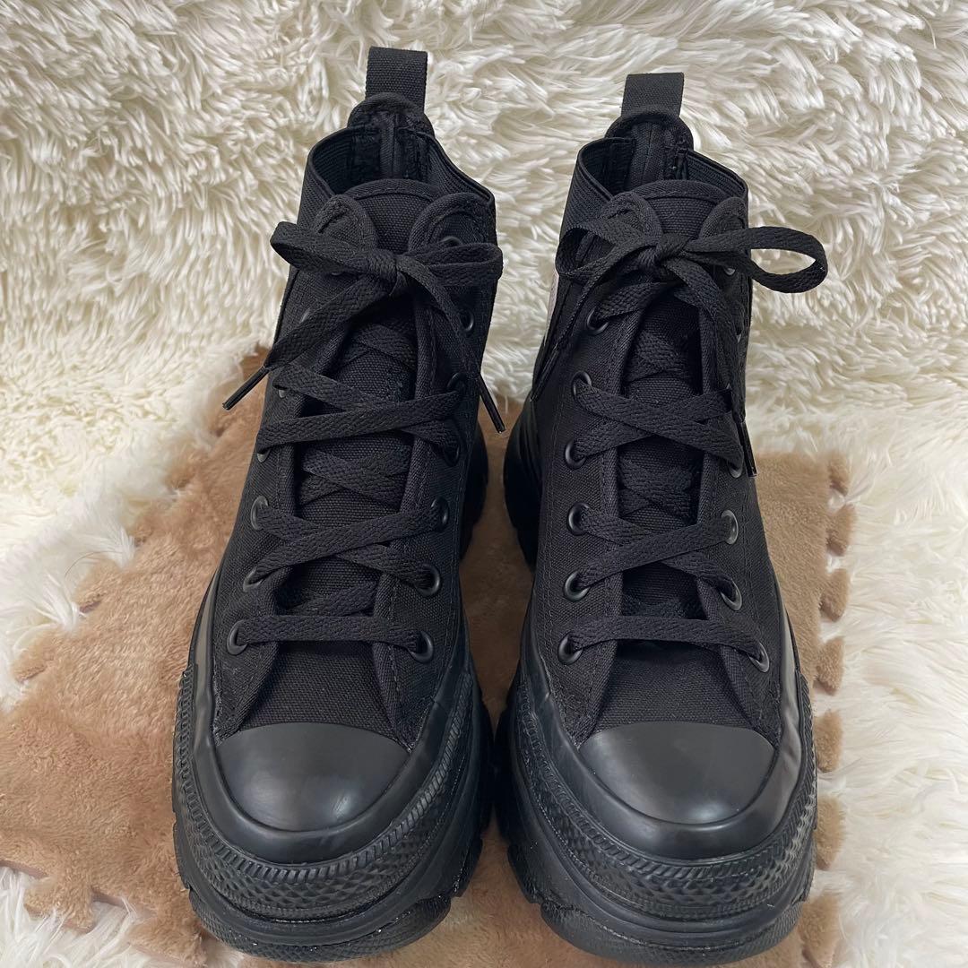 美品　CONVERSE ハイカット 厚底 黒 23.5cm オールブラック