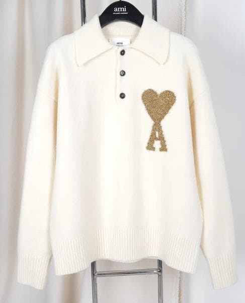 美品 AMI PARIS ニットセーター ホワイト ポロニット M - メルカリ