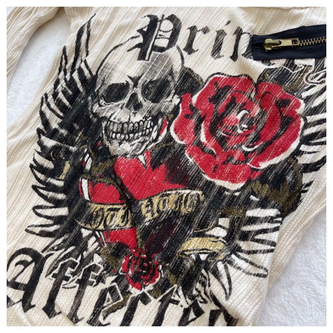 y2k 平成ギャル スカル ドクロ ハート 薔薇 肩出し 長袖 トップス