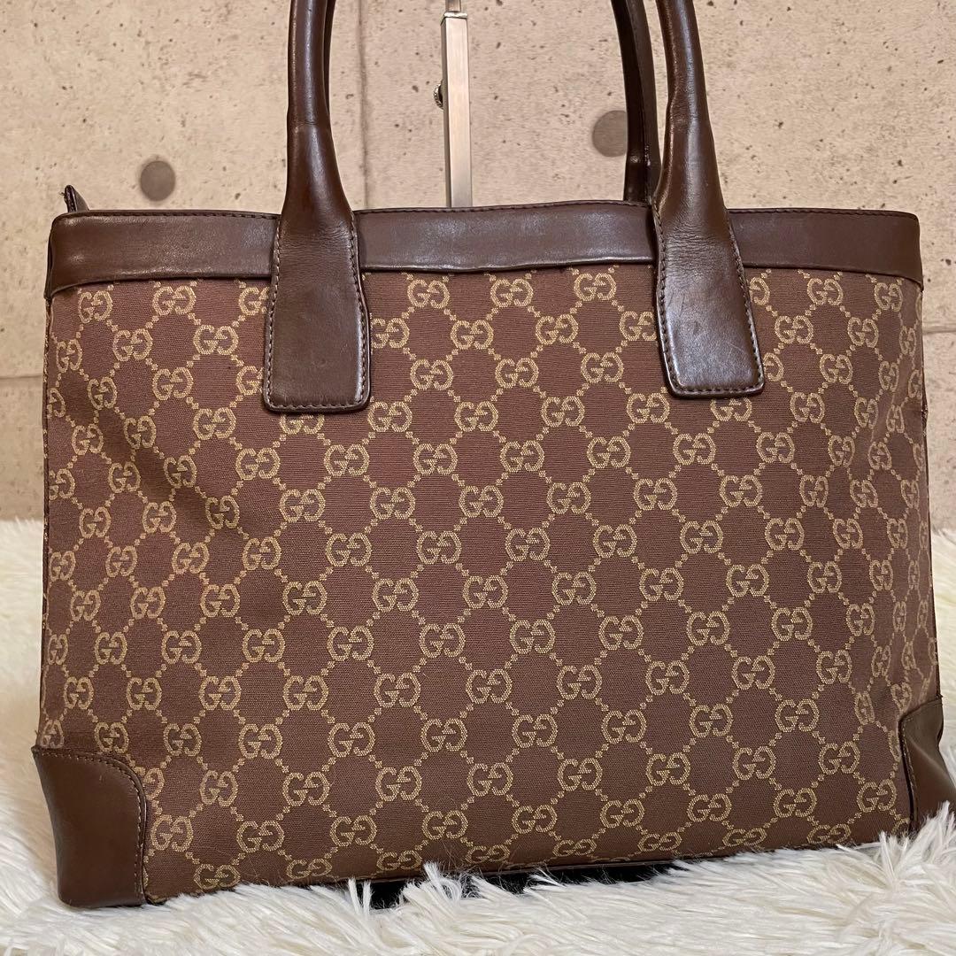 ①専用品 グッチ トートバッグ GG柄 A4可能 キャンバス レザー
