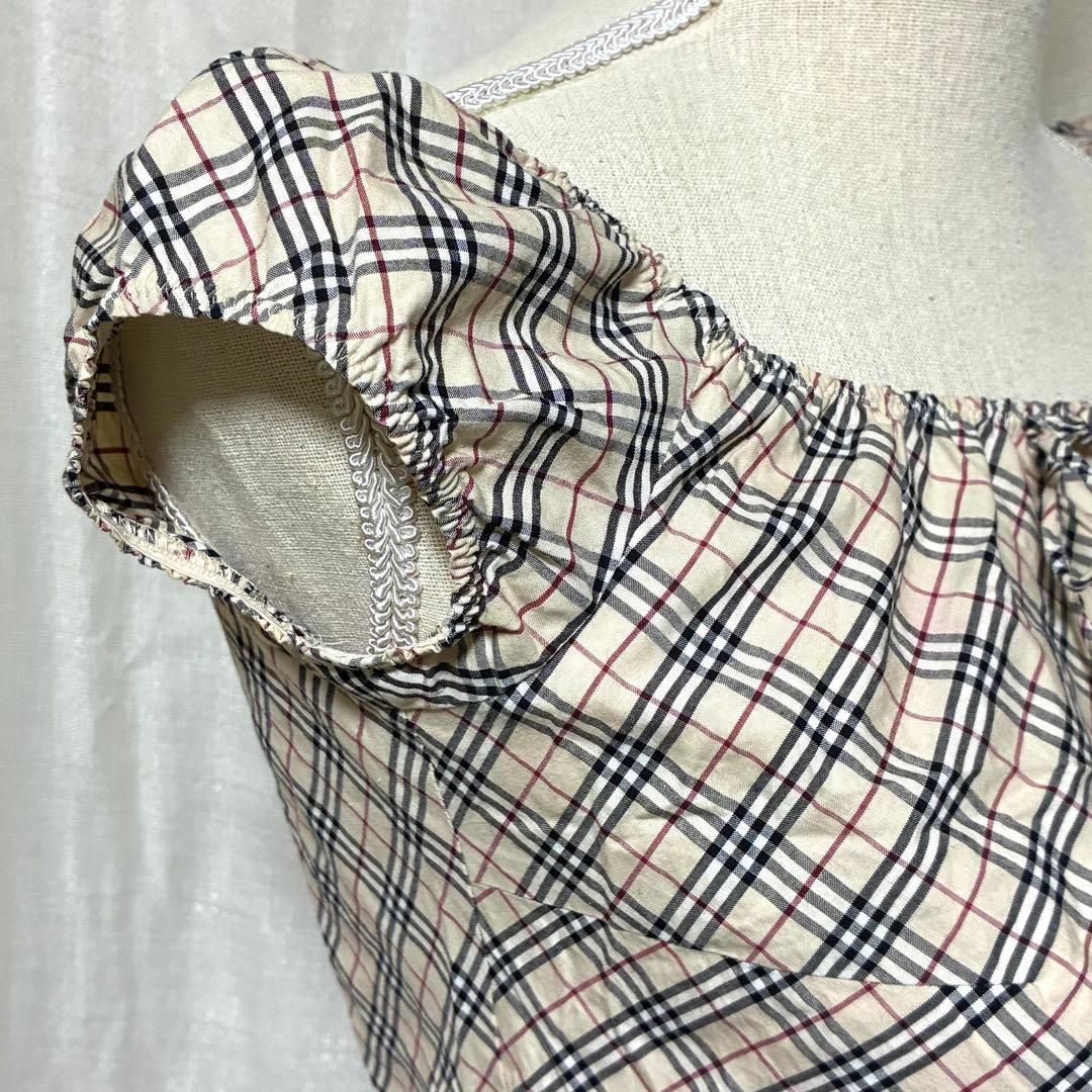バーバリーブルーレーベル フレンチスリーブ ノバチェック リボン