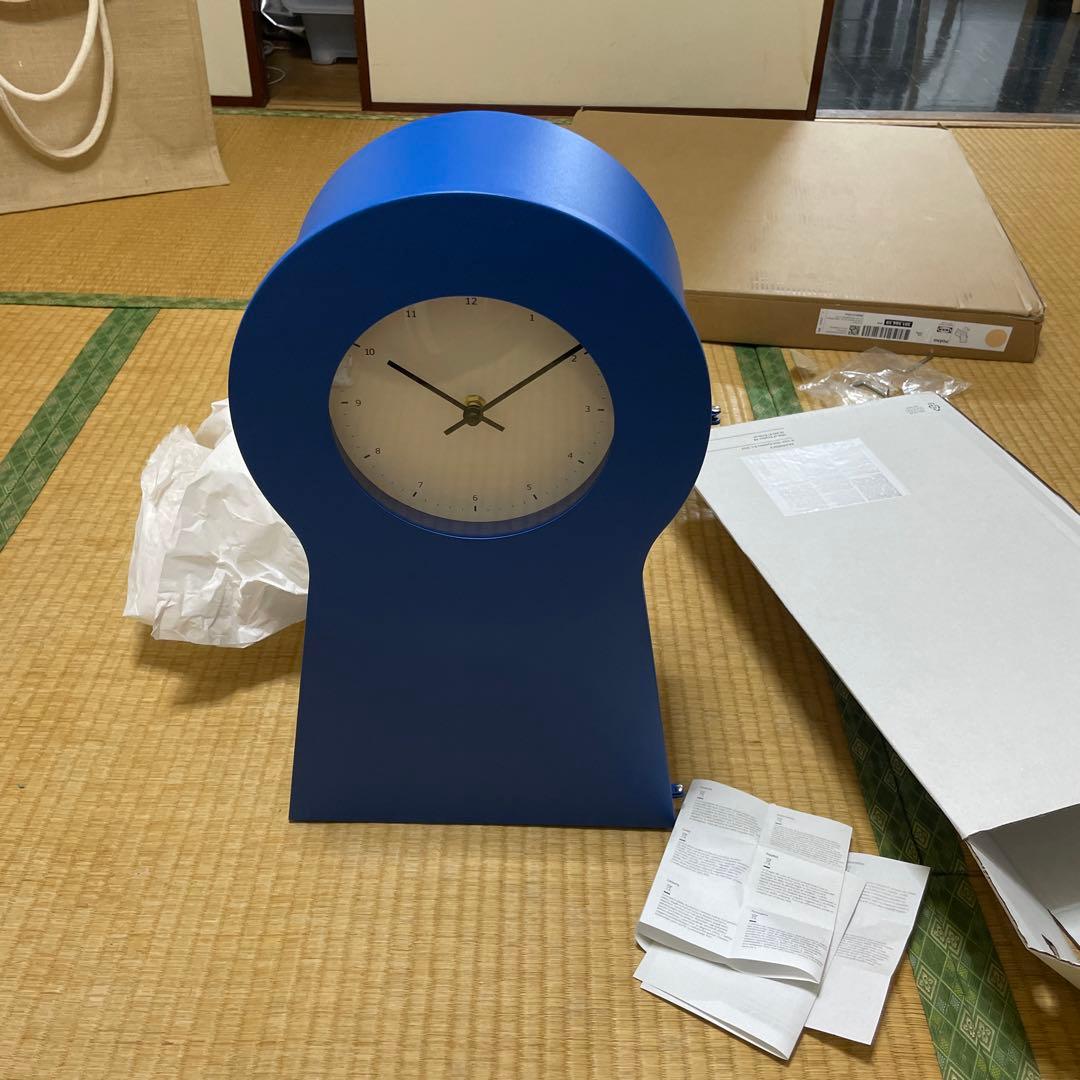 IKEA 鍵穴型 掛時計 置時計 収納付き 希少 アナログ インテリア ブルー