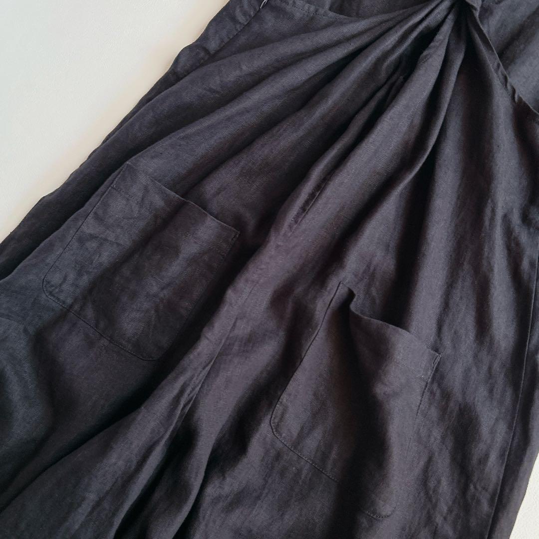 YARRA ヤラ ⿻ バックシャン リネン サロペット 黒 ルーズ 麻 ゆったり