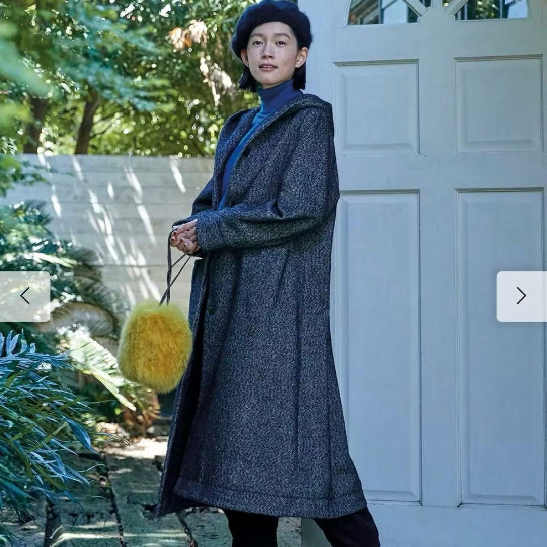 極美品】サニークラウズ ざっくりツイードのフードコート黒 3L 希少