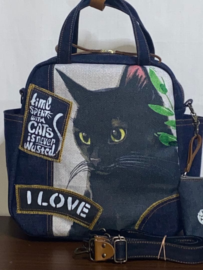 マロン様専用ページ☆岡山デニム☆黒猫☆リュック対応☆4wayボストン