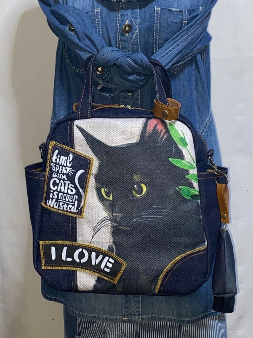 マロン様専用ページ☆岡山デニム☆黒猫☆リュック対応☆4wayボストン