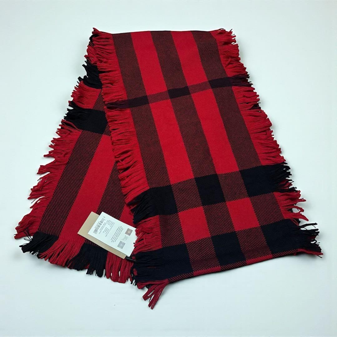 未使用 タグ付き バーバリー マフラー ロング フリンジ 赤 黒 チェック