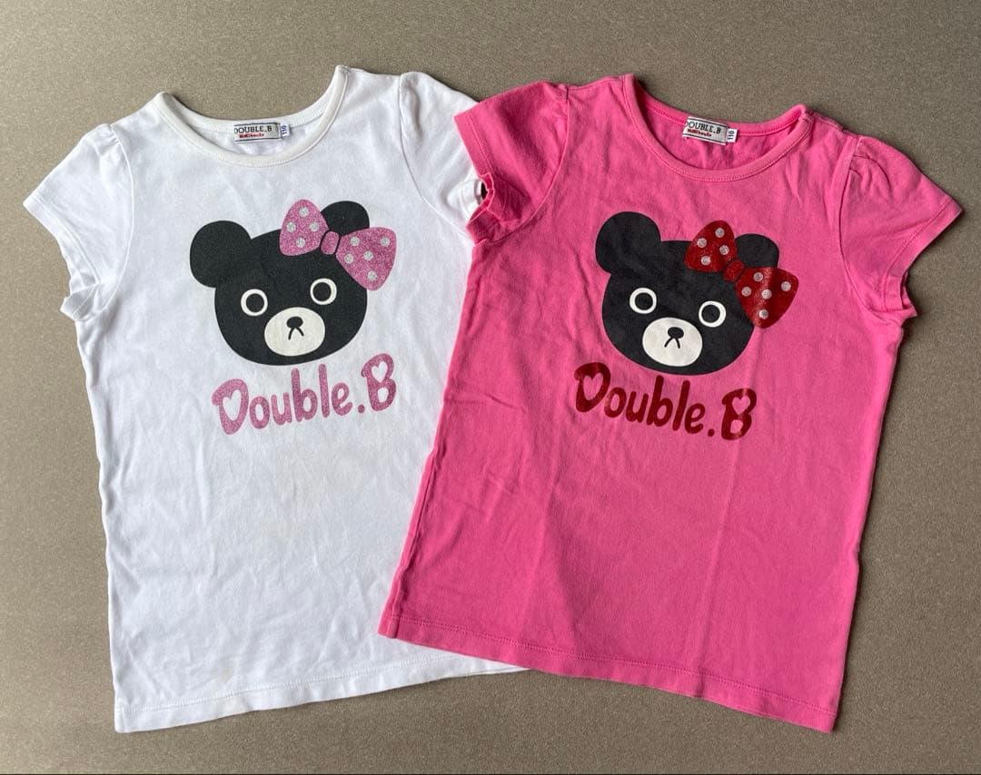 ミキハウス ダブルB半袖 Tシャツ 110 女の子 ピンク 白 ダブルビー