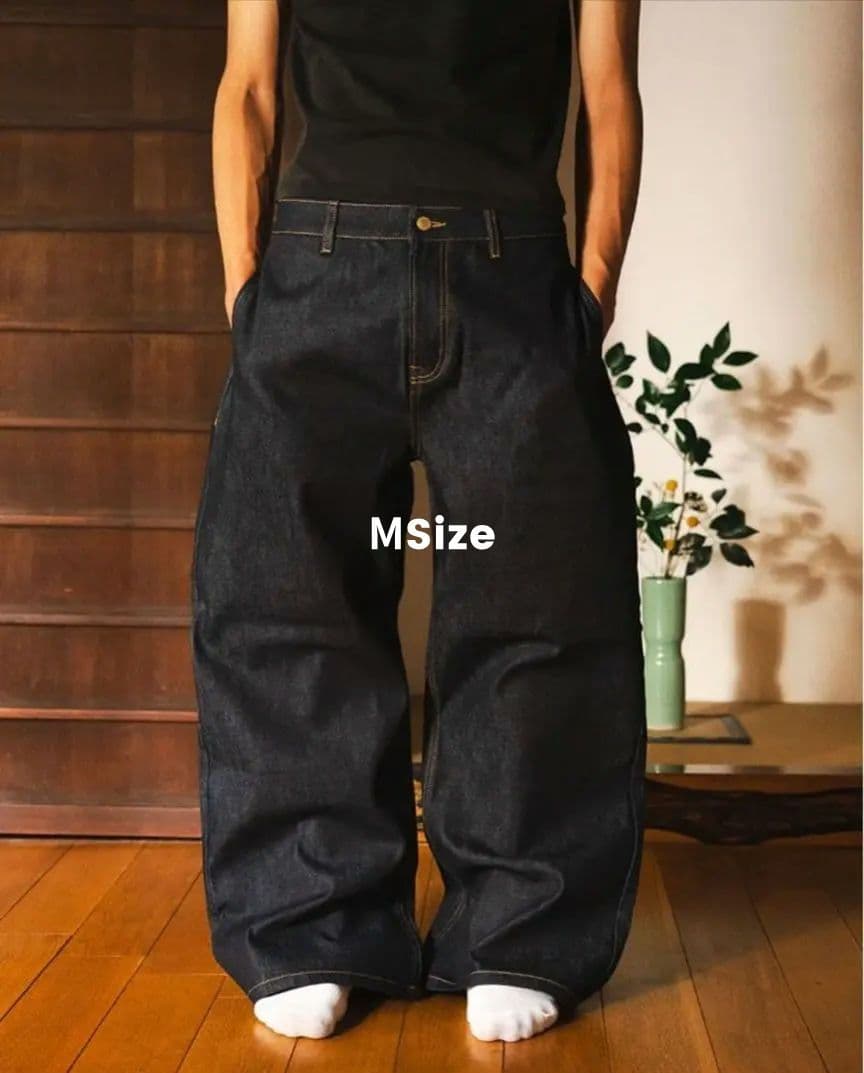 袋付き】Menes インディゴ リジットデニム Mサイズ バギーデニム