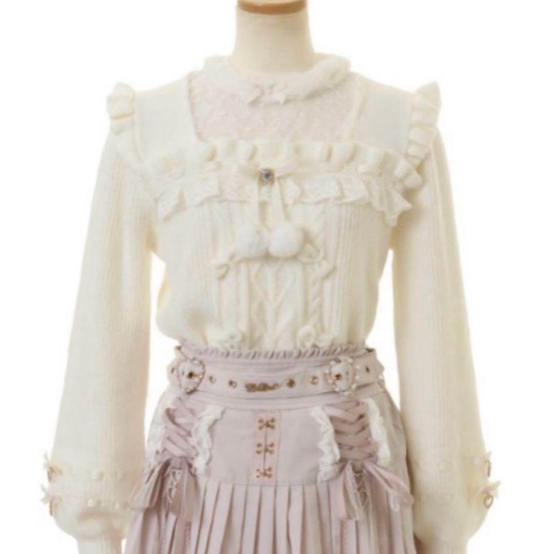 モヘアタッチポンポンニットトップス 白 LIZLISA - メルカリ