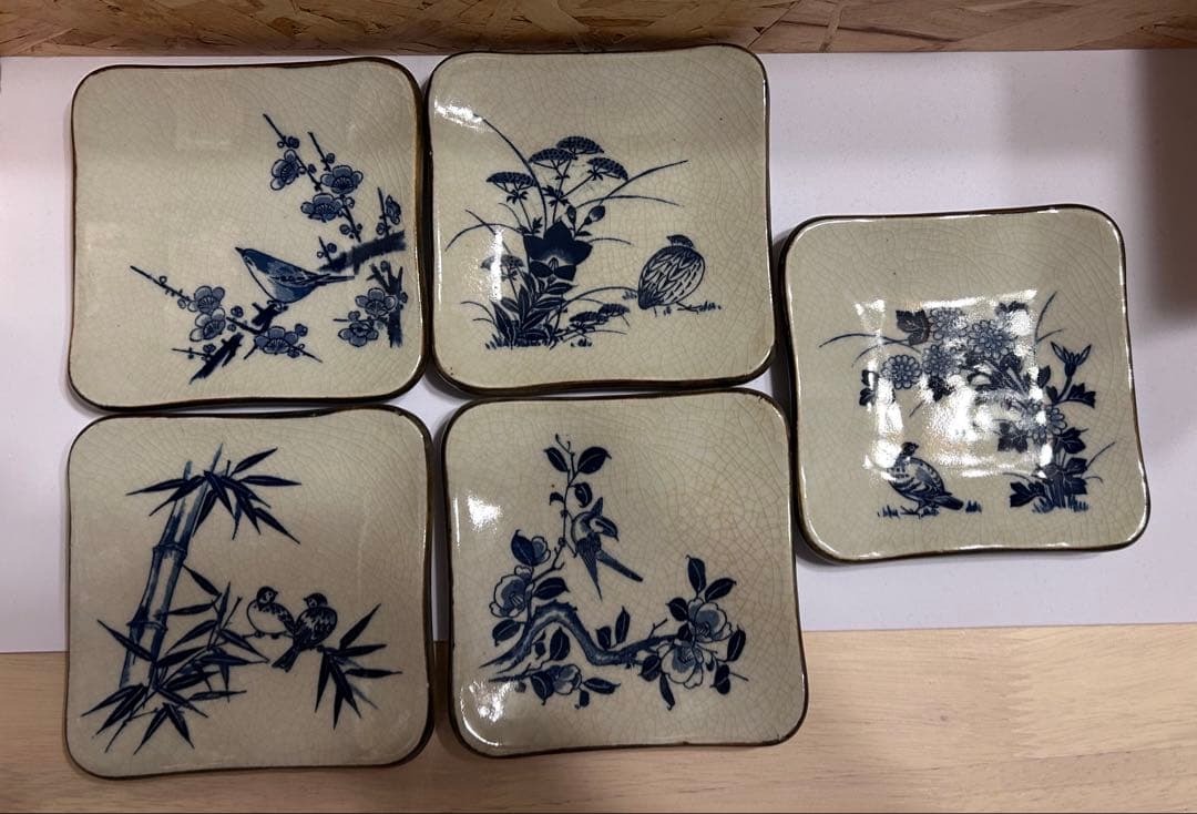 青い鳥と植物の絵柄 陶器皿 5枚セット 角皿 昭和レトロ - メルカリ