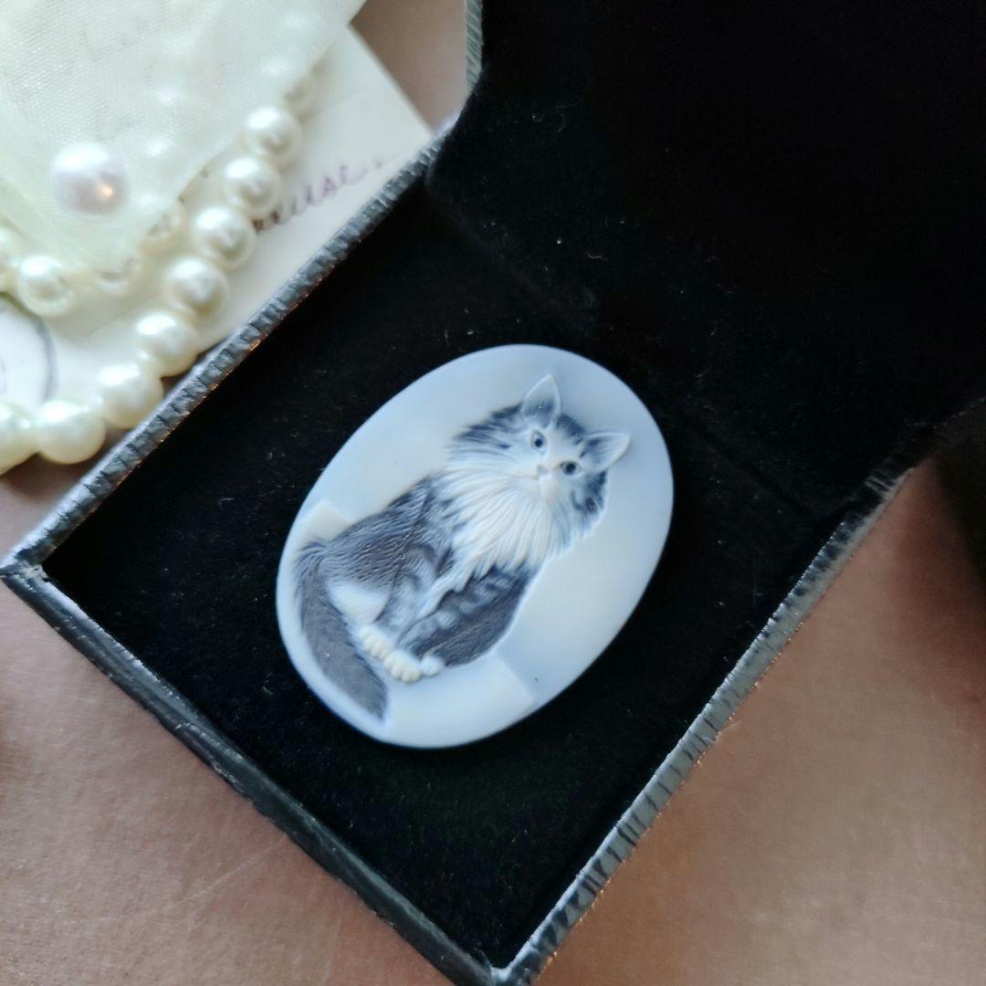 ドイツ CAMEO ストーン メノウ カメオ ルース 猫 メインクーン