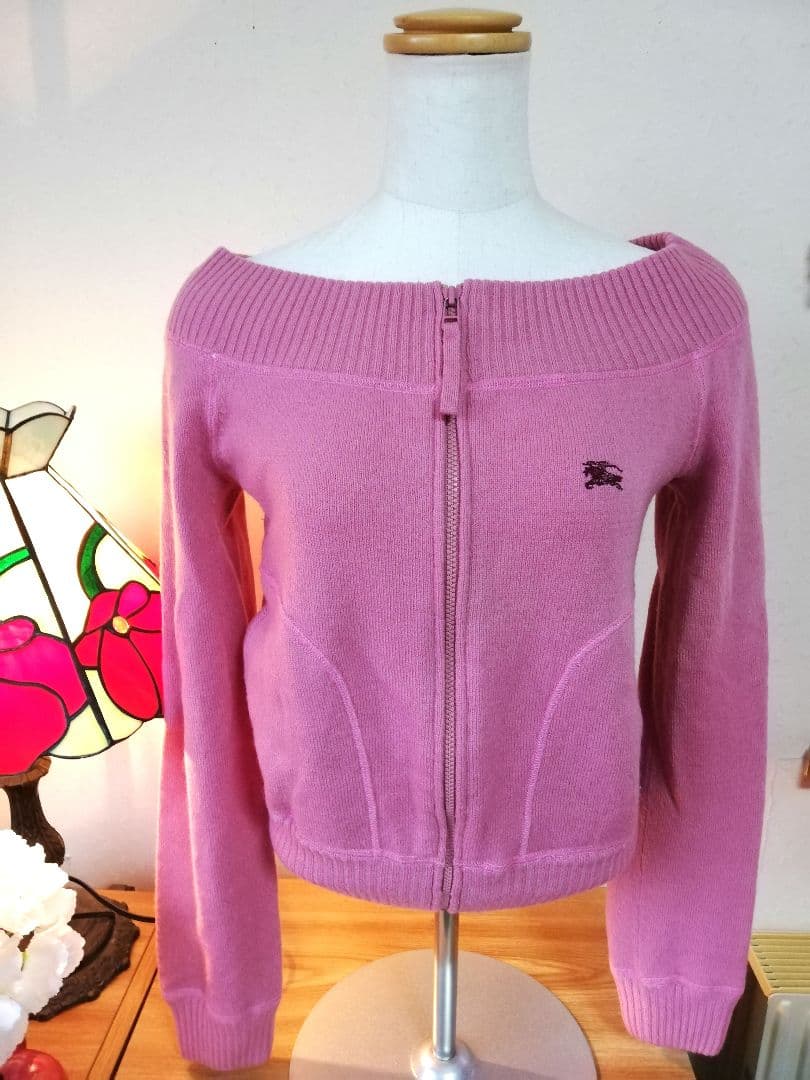 レア♥バーバリーロンドン ピンク ウールニット38 М フロントジッパー