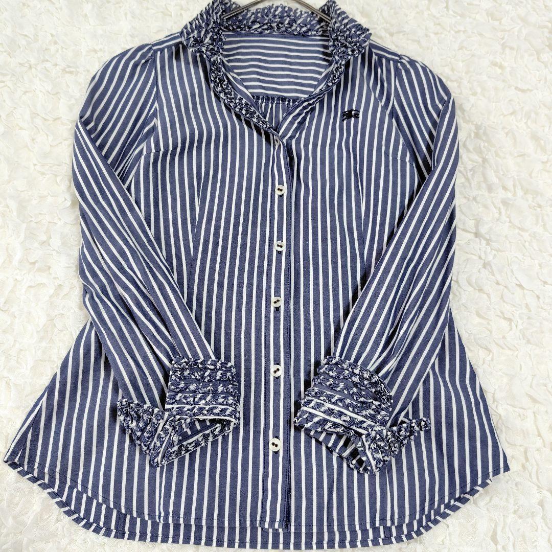 バーバリー ブルーレーベル ストライプ ホース刺繍 襟袖フリル