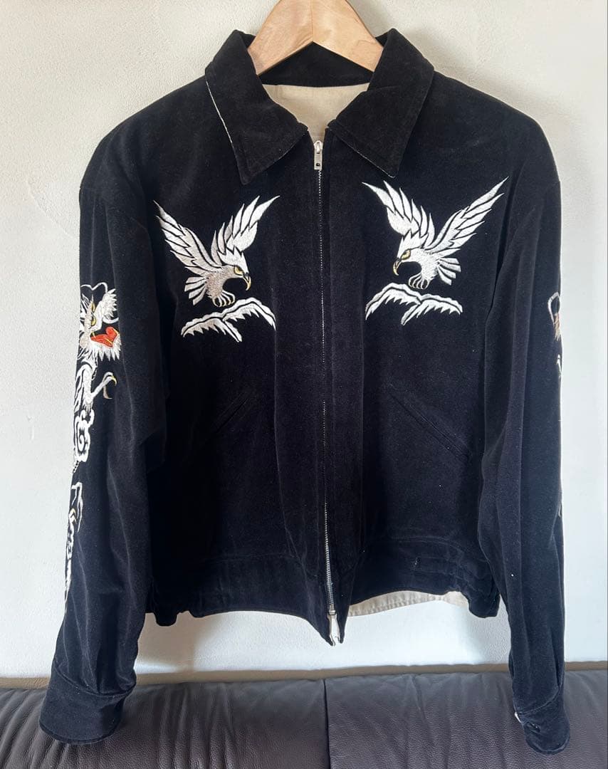 テーラー東洋 襟付き 別珍 スカジャン リバーシブル日本地図、白龍×鷲