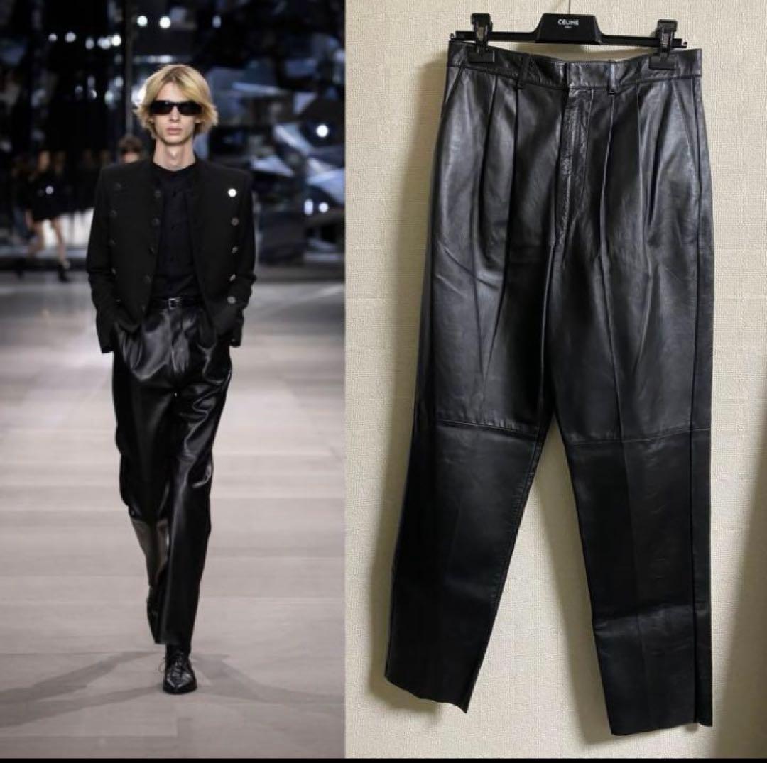 celine セリーヌ レザーニューウェーブパンツ 48 スラックス エディ期
