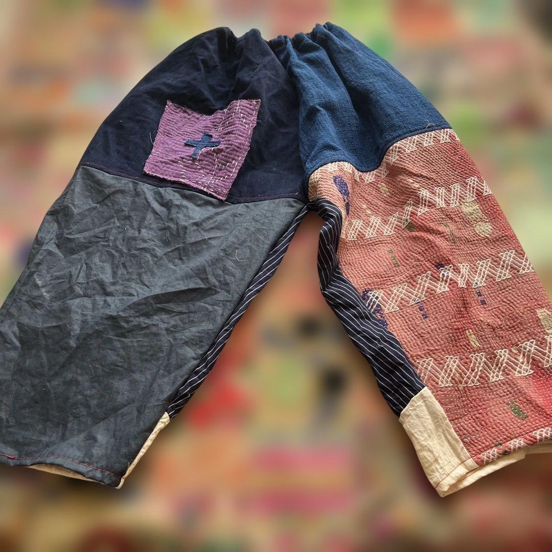 藍染柿渋染めイージーパンツ☆もんぺバルーンパンツ ハンドメイド播州