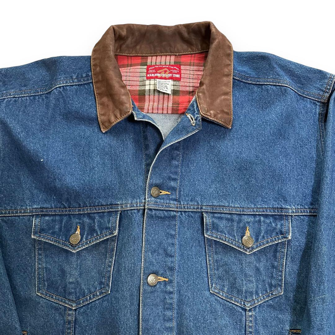 90s MARLBORO マルボロ レザー切り替え デニムジャケット Gジャン
