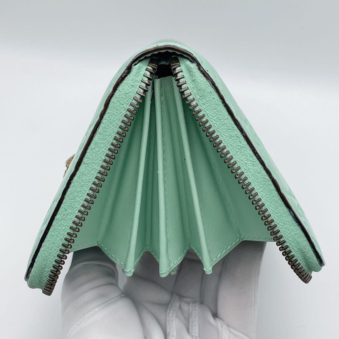 日本限定カラー グッチ リネアキャット シマ 長財布 ミント ラウンド