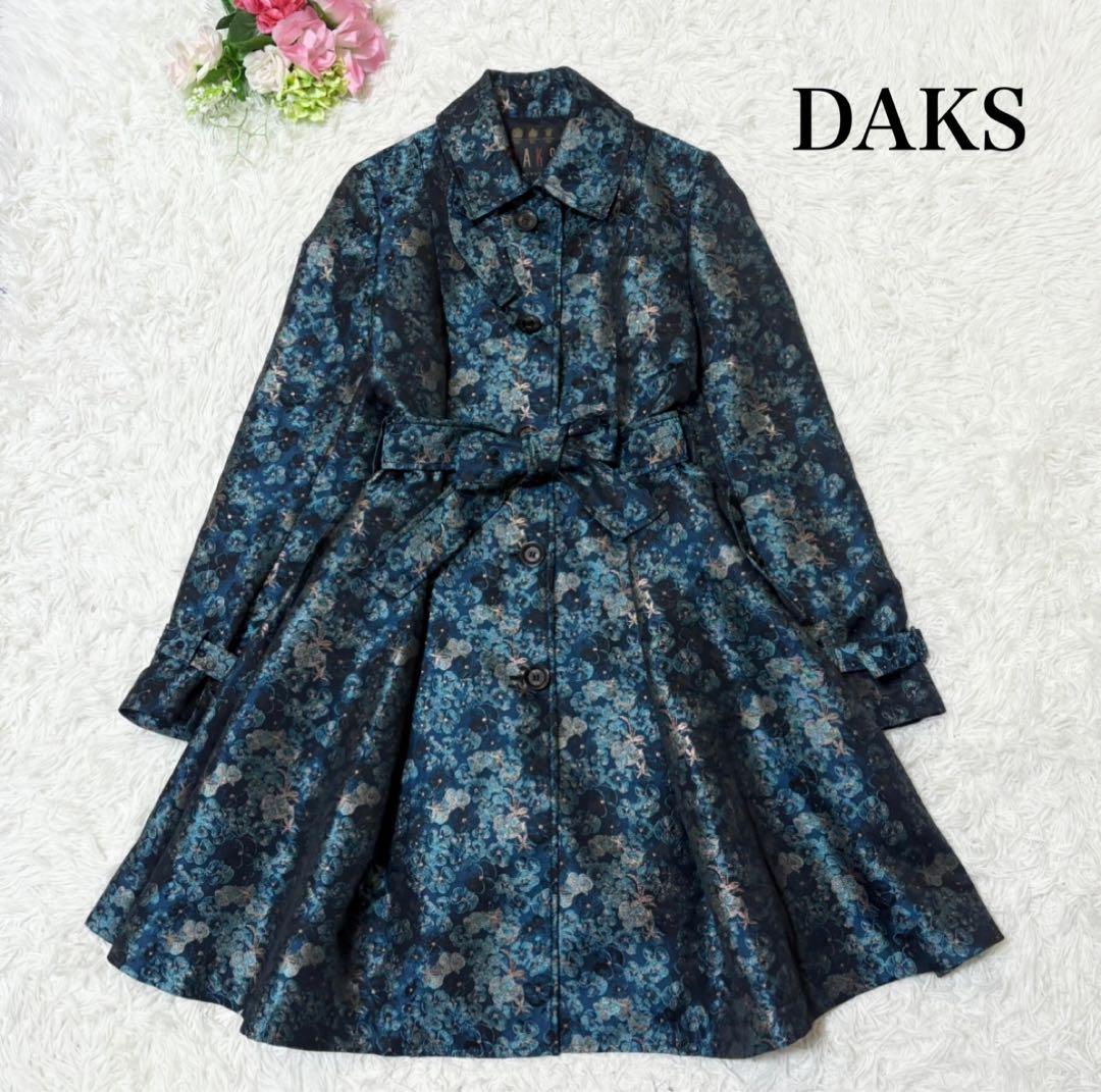 【試着のみ】ダックスロンドン　ロングコート　花柄　ジャガード　ベルト　イタリア製 試着のみ】ダックスロンドン ロングコート 花柄 ジャガード ベルト