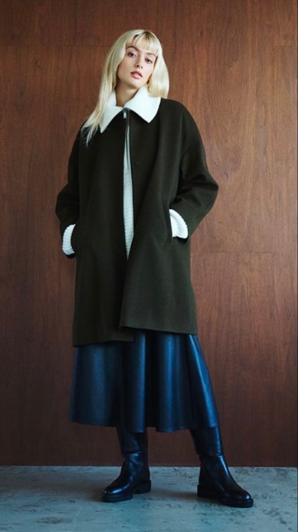 1.2回着 美品 セオリーリュクス MIHA ノーカラー コート カーキ 38