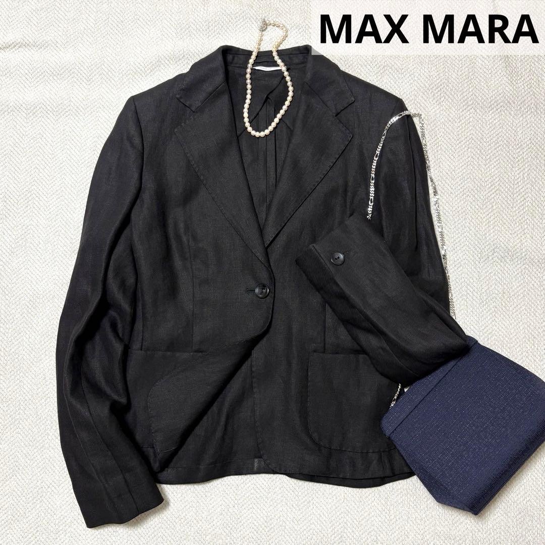 極美品 MAX MARA 白タグ ジャケット 麻 リネン ブラック - メルカリ