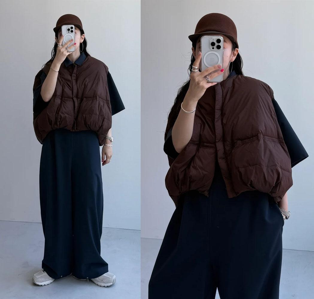 ▽美品 wee9s エッグショートダウンベスト ブラウン ウィークス - メルカリ