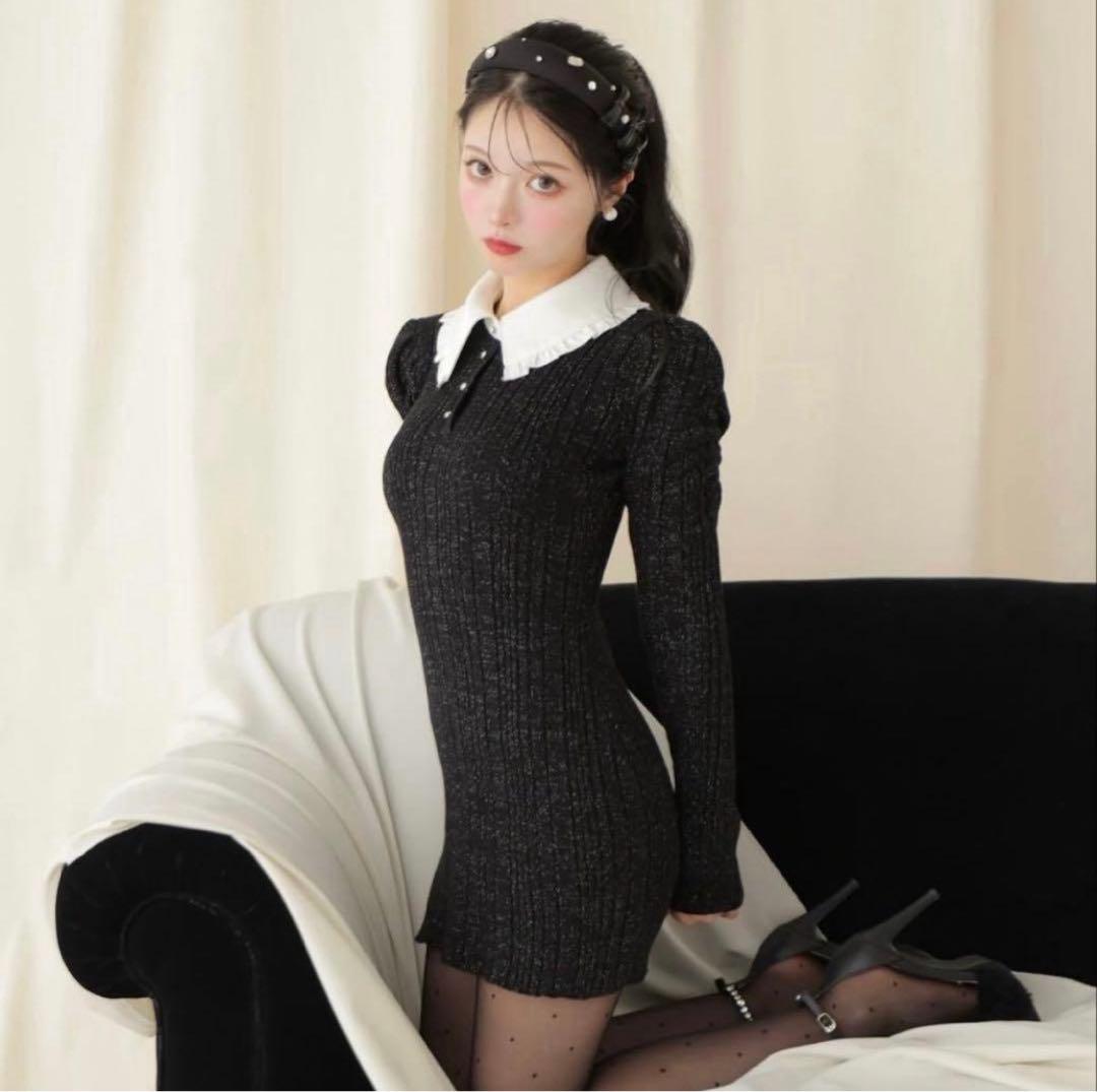 M me eme エムミーエメ フリルカラーニットミニワンピース - メルカリ