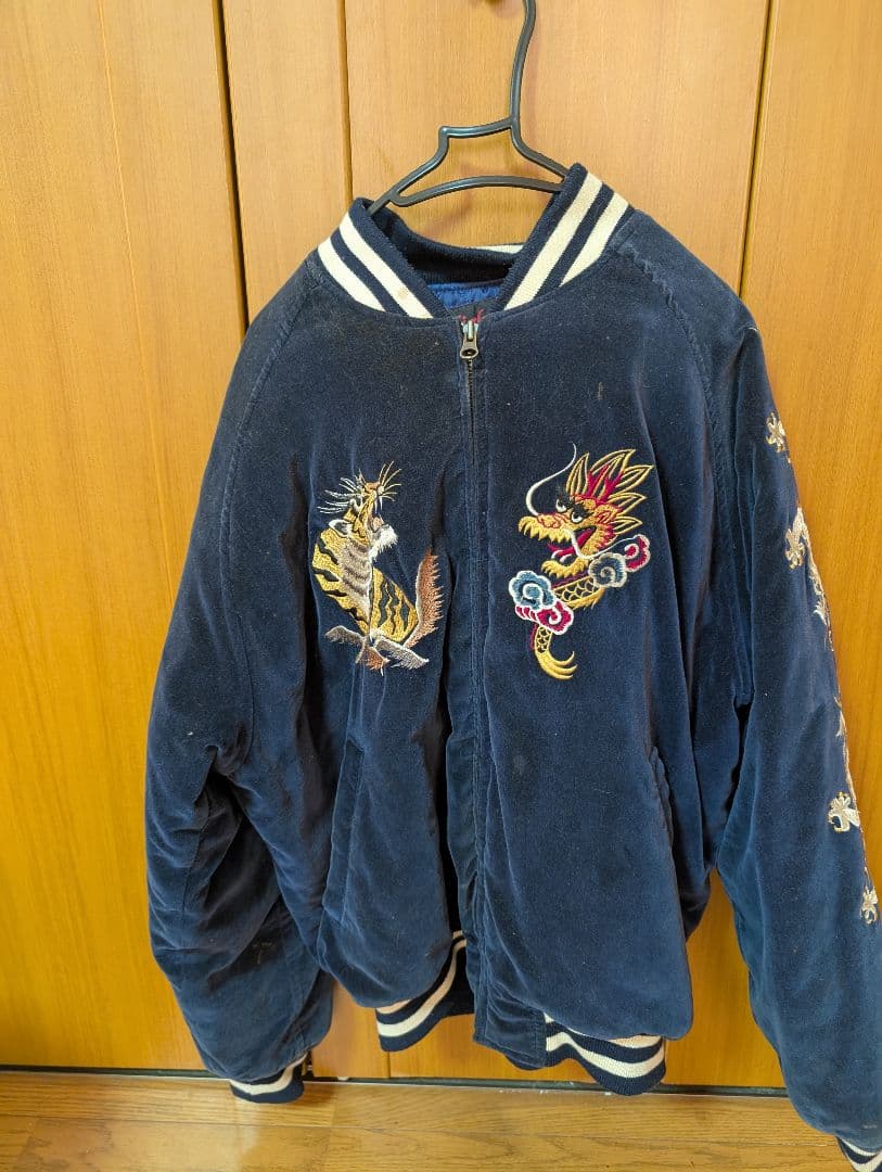 刺繍ドラゴン虎スカジャン ネイビー