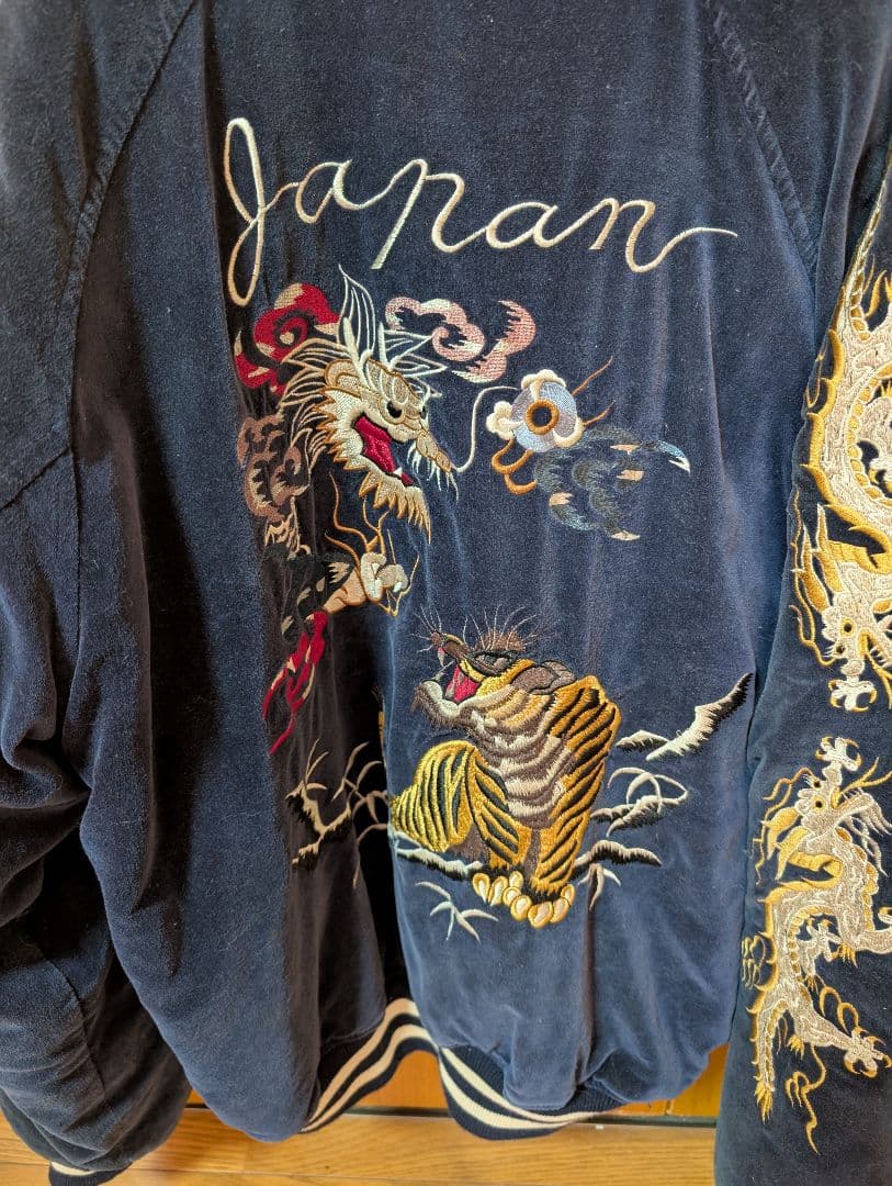 刺繍ドラゴン虎スカジャン ネイビー