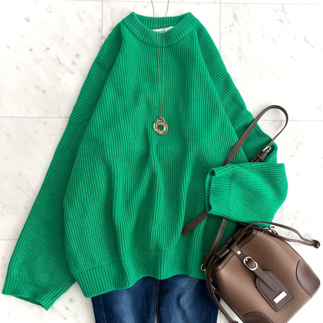 フレームワーク ニット セーター ウール カシミヤ 畔編み リブ編み グリーン セール】両畦プルオーバー（ニット/セーター）｜FRAMeWORK（フレーム