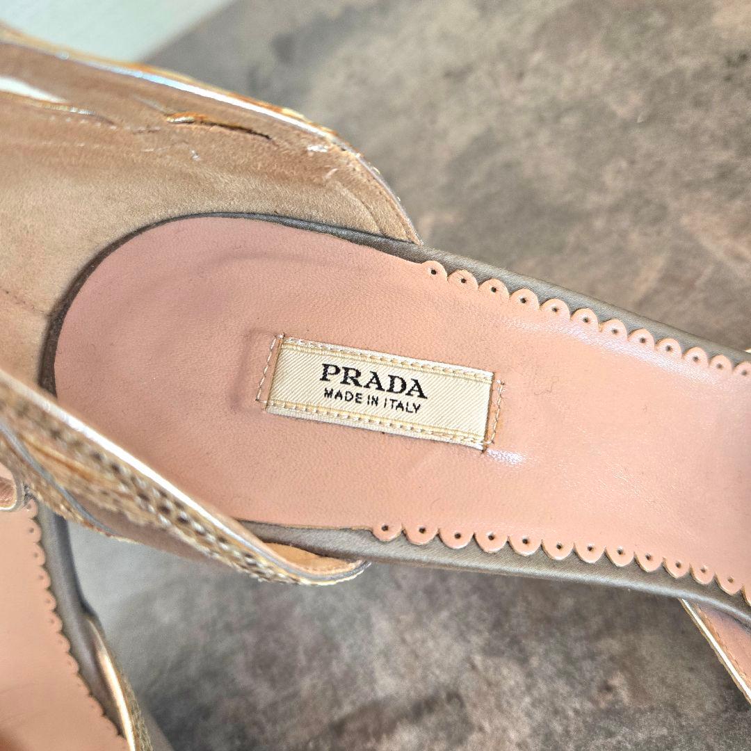 美品 PRADA プラダ パイソンコンビ サテンパンプス 22.5cm ゴールド