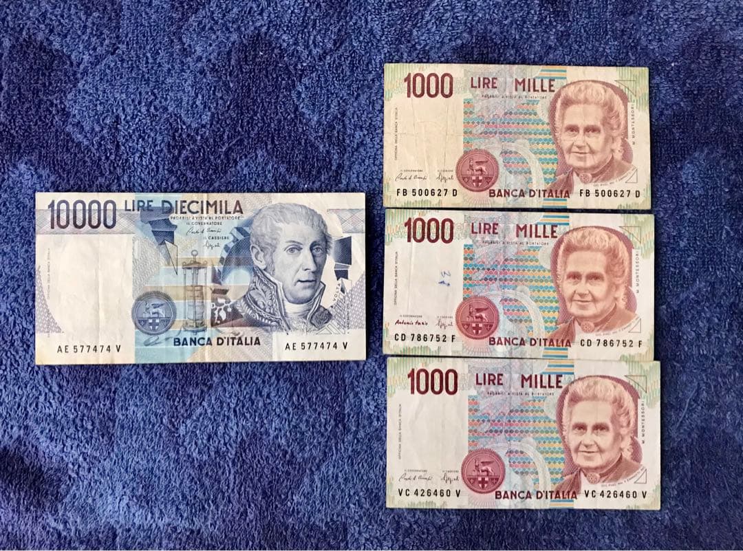 外国旧紙幣 イタリアリラ(10000×1, 1000×3) - メルカリ