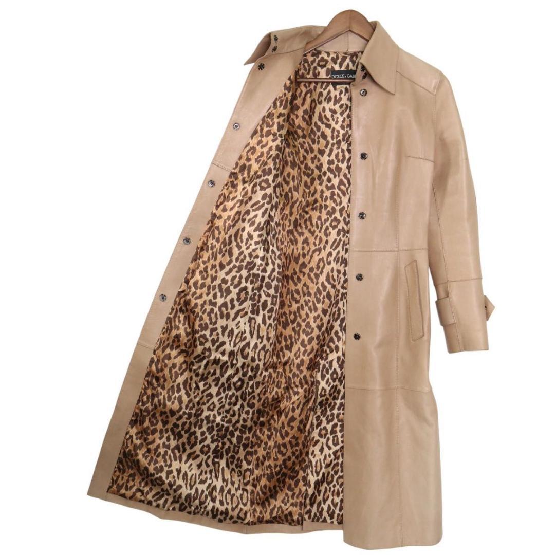 高級】D&G レザーコート カーフレザー ロング丈 レオパード 38