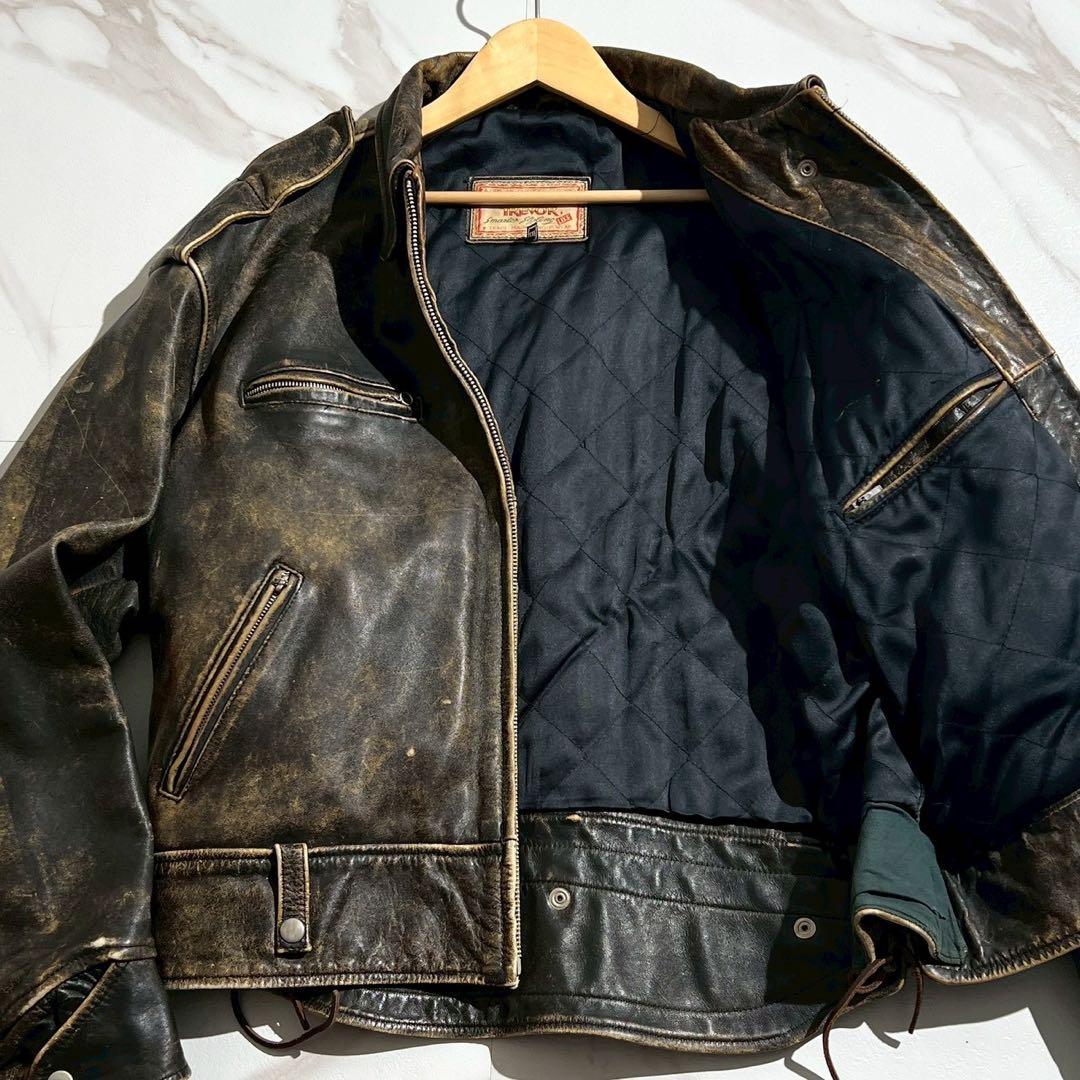 【超希少】Lee TREVOR カウレザージャケット 2XLサイズ キルティング Vintage Rare Lee Trevor Men's Leather Jacket Motorcycle Insulated