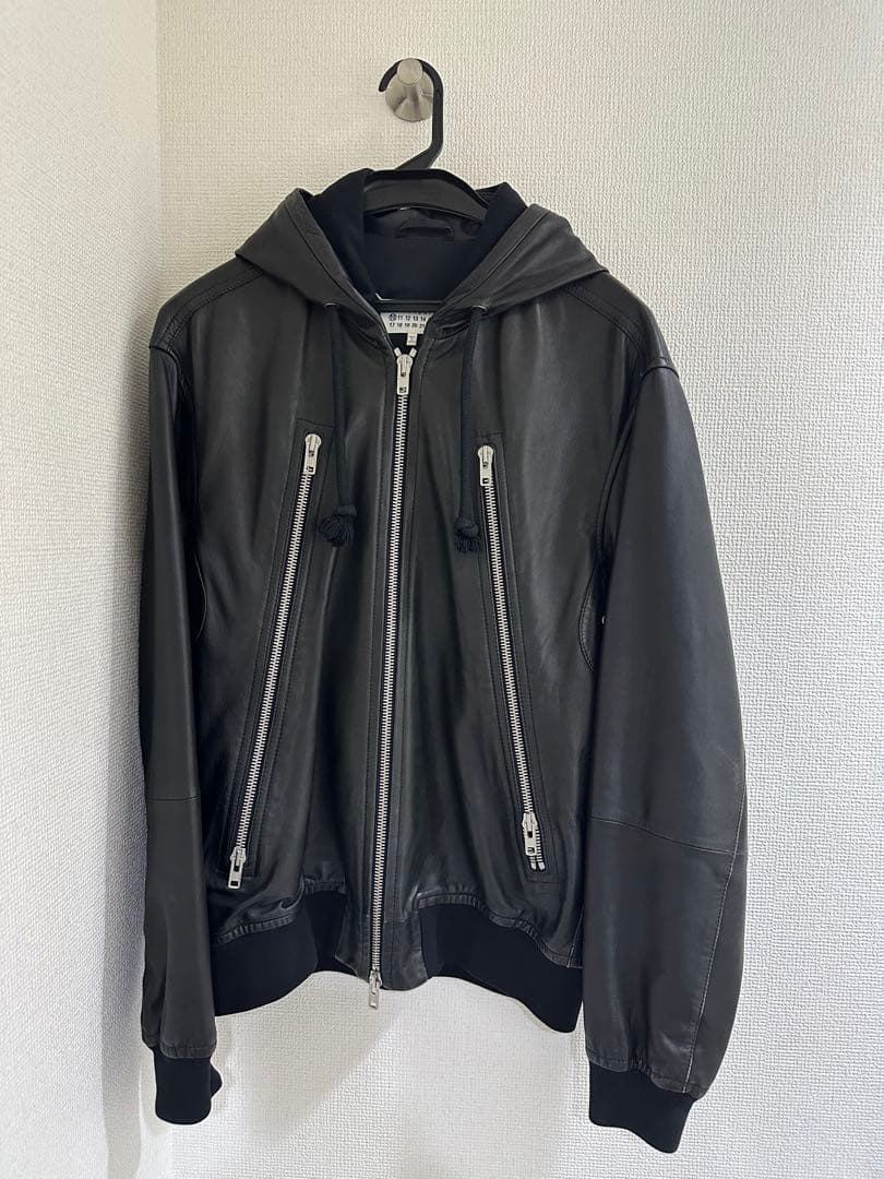 18ss メゾンマルジェラ フーデッド ハの字 八の字 レザー ライダース