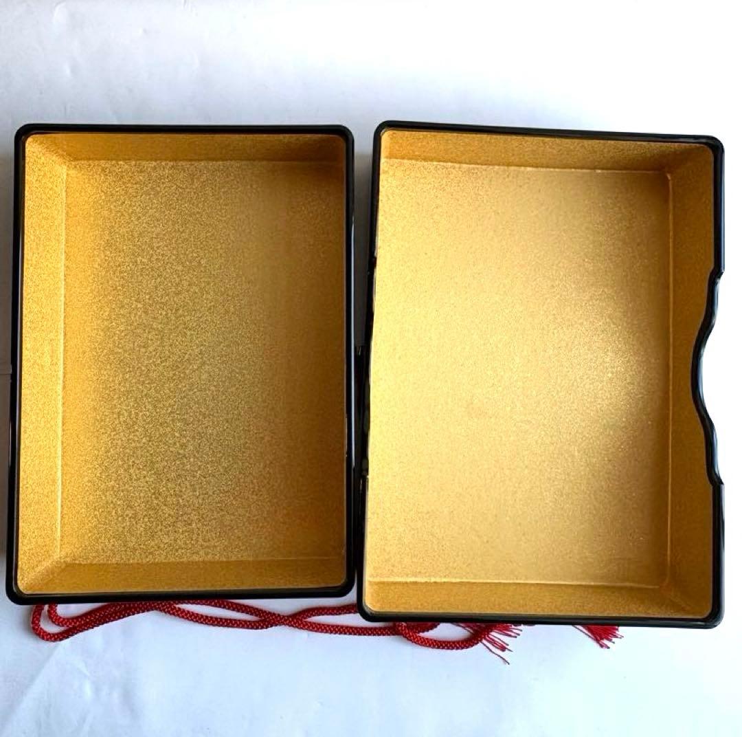 清仙作 黒塗り沈金文箱 牡丹孔雀柄 未使用に近い 箱・布付き和室 書道