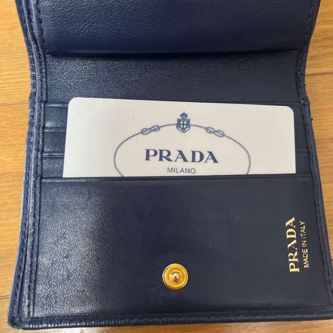 プラダ PRADA サフィアーノ レザー 2つ折り コンパクト 財布 ネイビー