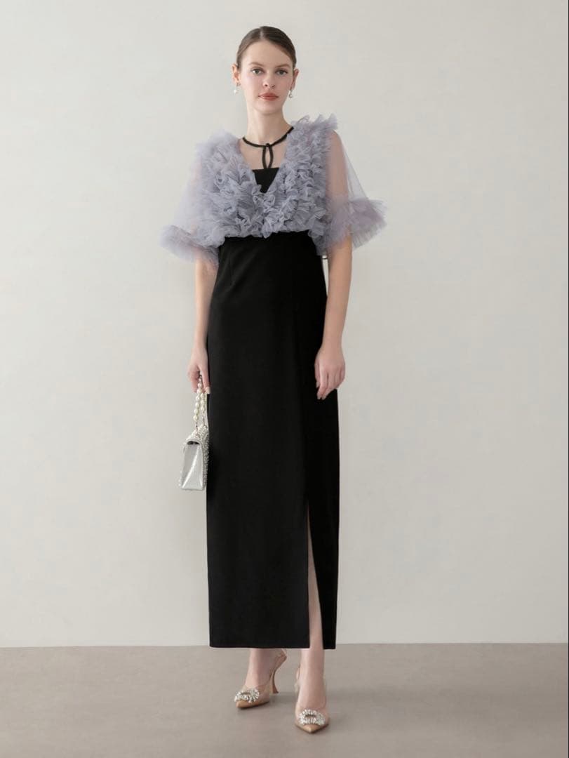 チュールフリルビスチェIラインワンピースドレス結婚式二次会成人式パーティーデート 当日発送】チュールフリルビスチェIラインワンピースドレス