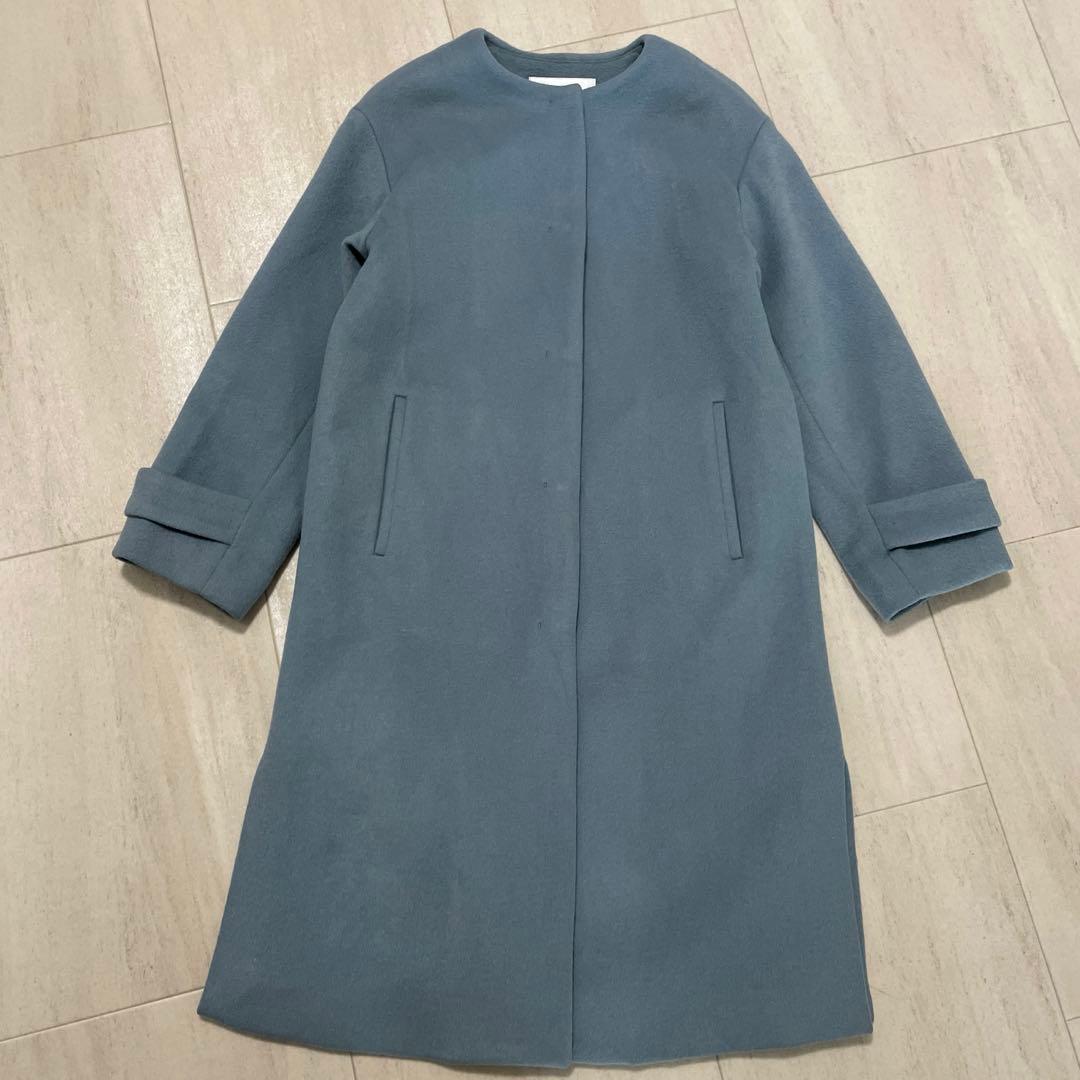 グリーンレーベルリラクシング ノーカラーロングコート カシミヤ