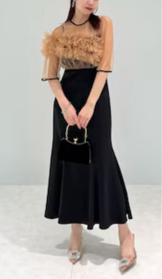 Leja ボリュームチュールパイピングフレアドレスワンピース S