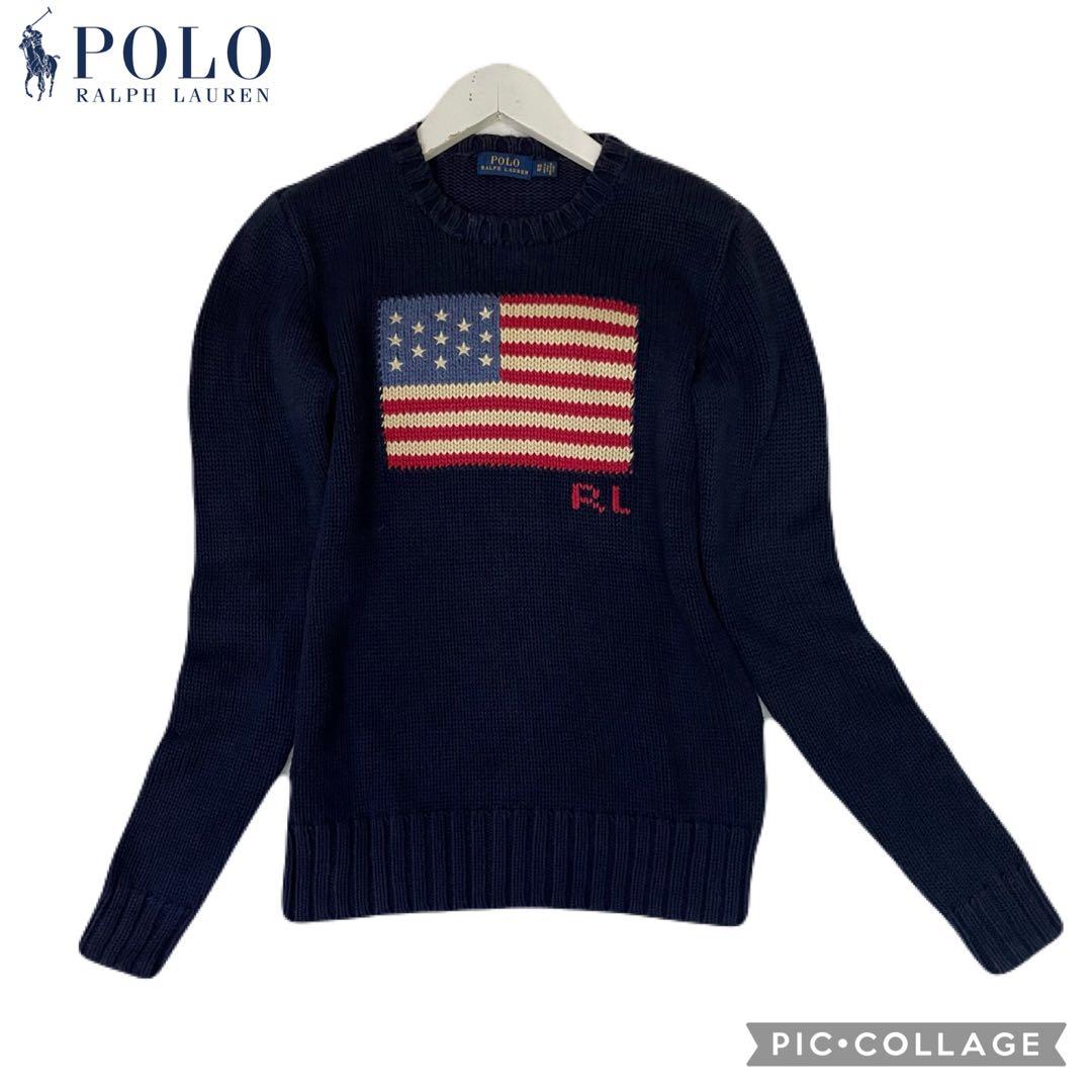 美品　Polo Ralph Lauren 星条旗　アメリカ国旗セーター　希少 希少 ラルフローレン 星条旗 アメリカ国旗 セーター 白 ニット