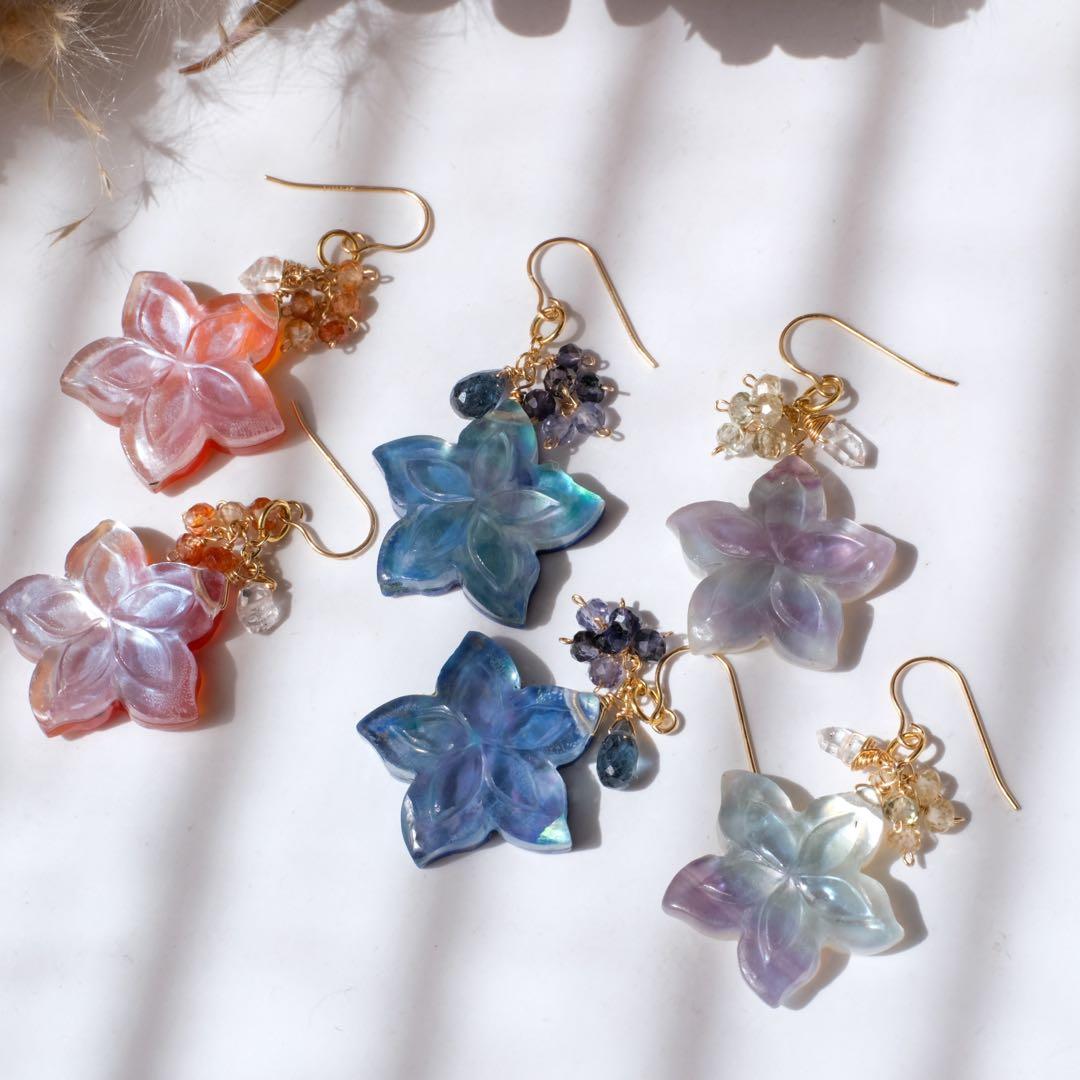 Q's B 様専用14kgfダブルプルメリアカービングピアス