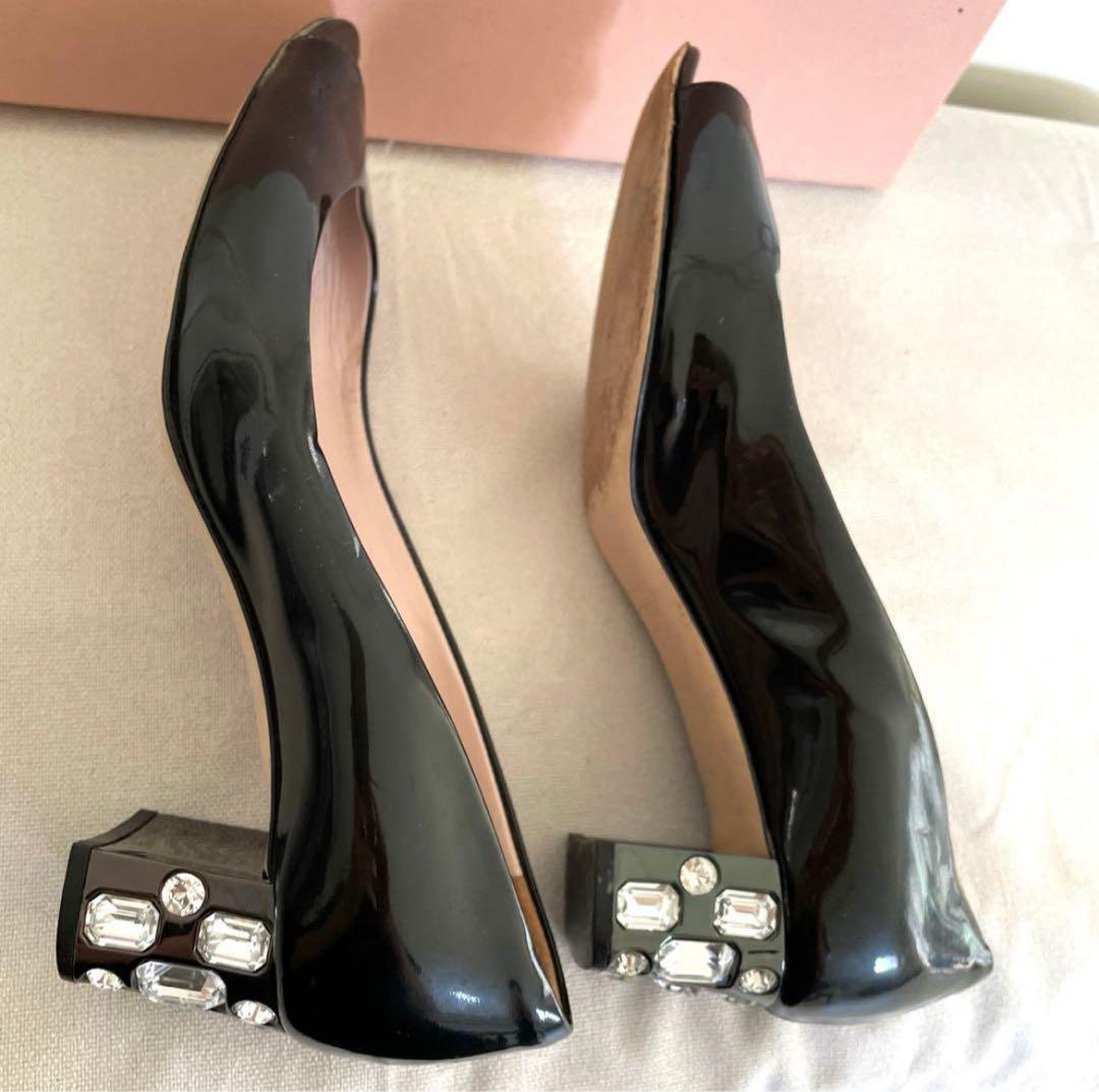 ミュウミュウ miumiu ビジュー ブラックパンプスオープン サンダル 24
