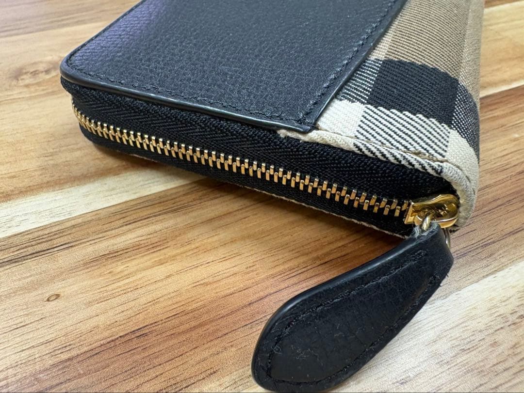 K】バーバリー 長財布 ラウンド ノバチェック レザー ホースロゴ 美品