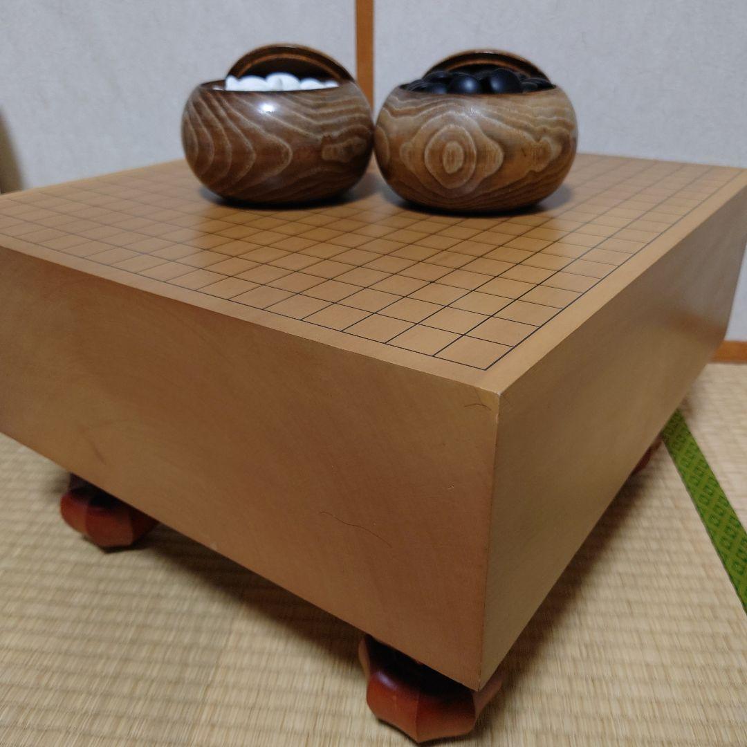 【美品】碁盤・碁笥・碁石セット 本桂｜碁盤30号脚付 3点セット｜本蛤碁石28号／栗碁笥