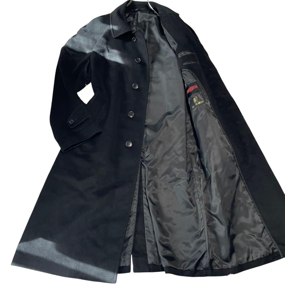 カシミヤ100%×大きいサイズ】マキシ丈 比翼ロングチェスターコート 黒