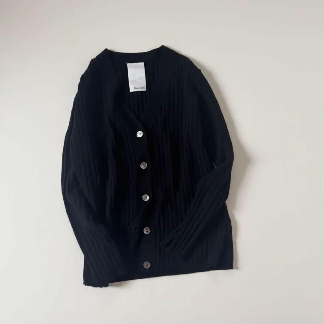 ウィムガゼット】ウール カシミヤ混 リブVネックカーディガン 黒 リブ