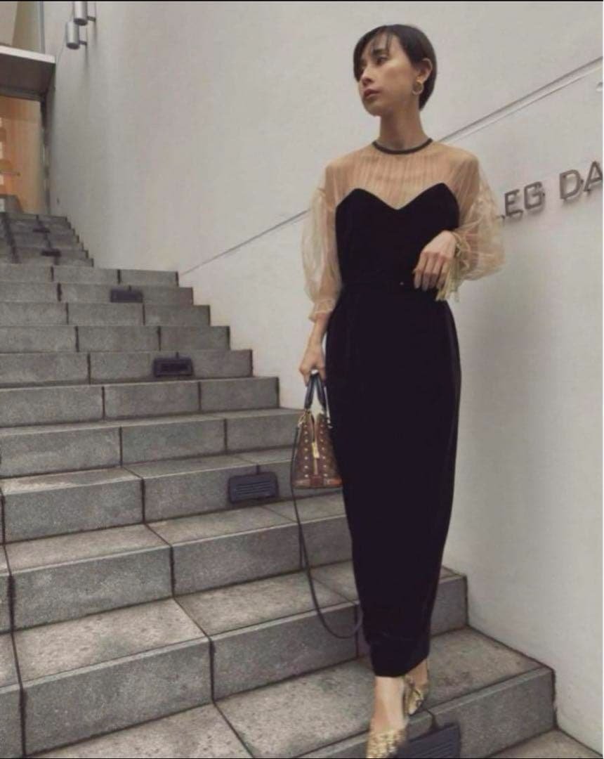 TULLE SLEEVE TIGHT DRESS / AMERI Vintage